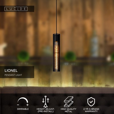 Lucide LIONEL - Pendant light - Ø 6,5 cm - 1xE27 - Black
